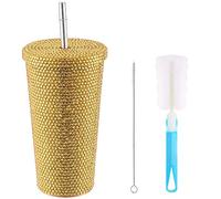 Gobelet en Diamant Clouté Bling, Tasse Bling de 17 Oz/500 Ml avec Couvercle et Paille, Gobelet Isotherme en Acier Inoxydable avec Strass, Tasse de Fête en Forme de Mouton en Cristal pour(Doré)