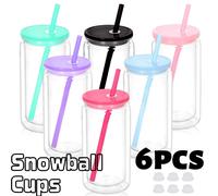 Gobelet en forme de boule de neige de 16OZ, avec trou pré-percé, bouteilles d'eau en plastique réutilisables, gobelets Mason résistants à la rupture pour cadeaux de vacances Pink 4pcs