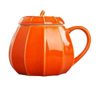 Gobelet en forme de citrouille avec couvercle - Décoration en céramique - Grandes tasses à café - Décoration d'automne - Cadeau d'anniversaire