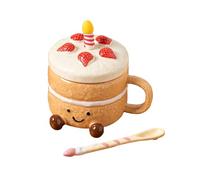 Gobelet en Forme de Gâteau - Vaisselle à Boire en Céramique 400 ml Cuillère à Couvercle incluse, Design Esthétique et Novateur | Boissons Scolaires à Domicile pour Cuisine, Salle de Bain, Entrée