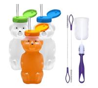 Gobelet en forme d'ours, avec paille, 230 ml, mignonne, pour, avec couvercle, transparente, mignon, avec pailles, pour femmes et filles, pour boissons froides comme le thé au lait