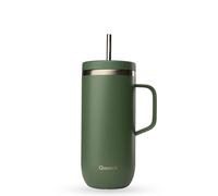 QWETCH - Cold Cup 600ml avec Poignée et Paille - 24h Glacé & 12h Froid - Kaki - Gourde Isotherme en Inox, Tasse Thermo Café