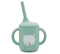 Gobelet en silicone avec poignées et paille animaux bleu TU