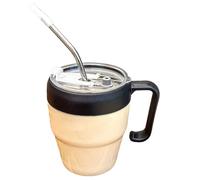 Gobelet en verre avec couvercle et paille - Tasse à café imprimée lettre -