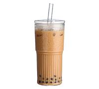 Gobelet en verre avec couvercle et pailles, gobelet en verre borosilicate, café glacé, eau, smoothie, tasse à café glacé, tasse à café de voyage, large ouverture, verre à café glacé, smoothi