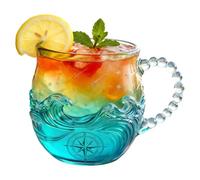 Gobelet en verre avec motif ondulé - 414 ml - Gobelet soufflé à la main - Pour amateurs de mer - Pour café chaud, jus, cuisine, salon, restaurant, hôtel, anniversaire, collectionneurs, enseignants