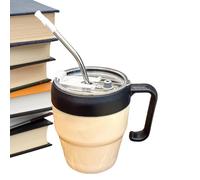 Gobelet en verre avec paille et couvercle - Tasse à café avec impression de lettres - Tasse à paille anti-fuite avec poignée pour camping, pique-nique, restaurant, mariage, voyage