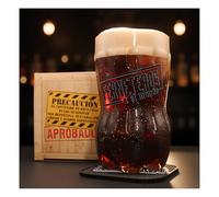 Gobelet en verre pour Fernet en forme de bouteille découpée dans une boîte décorative - Capacité 700 cc - Comprend des sous-verres