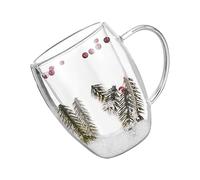 Gobelet en verre transparent avec décoration de fleurs séchées - Tasse à café double couche - Pour un usage quotidien - Scène de neige