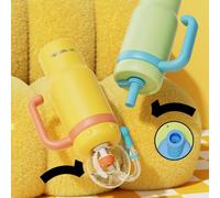 Gobelet fontaine baleine en acier inoxydable de 710 ml avec poignée - Deux couvercles, avec effet fontaine amusant, bouteille d'eau isotherme avec poignée, tasse à boire avec jet de baleine pour