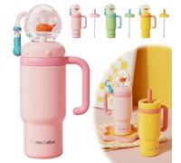 Gobelet fontaine baleine en acier inoxydable de 710 ml avec poignée - Deux couvercles, avec effet fontaine amusant, bouteille d'eau isotherme avec poignée, tasse à boire avec jet de baleine pour