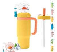 Gobelet fontaine baleine en acier inoxydable de 710 ml avec poignée, joli gobelet fontaine pour enfants avec effet fontaine amusant, deux couvercles, anti-déversement, passe au lave-vaisselle pour