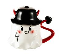 Gobelet Halloween - Tasse en céramique de 300 ml, finition noire blanche mate, résistante à la chaleur, passe au lave-vaisselle | Design Spooky Ghost avec structure en céramique 3D pour café, thé