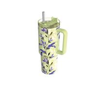 Gobelet Isotherme 1200 ml avec Paille au Décor Floral Matcha Vert