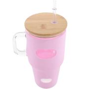 Gobelet Isotherme 32oz avec Paille et Couvercle, Verre Rose Portable | Bord Lisse, Coque en Silicone, Acier Inoxydable, Format Voyage, Usage Quotidien, Boisson Froide