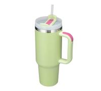Gobelet isotherme à double paroi en acier inoxydable - 1200 ml - Gobelet avec poignée et paille - Pour café et voyage - Pour boissons froides et chaudes - Vert