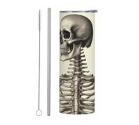 Gobelet isotherme à double paroi en acier inoxydable avec couvercle et paille - Motif squelette humain - 591 ml - Pour boissons chaudes et froides