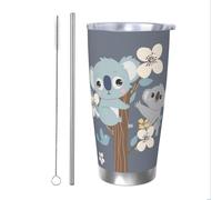 Gobelet isotherme à suspendre avec paille et couvercle en forme de koala mignon - Porte-gobelet isotherme en acier inoxydable pour boissons chaudes et froides - 591 ml