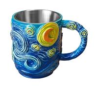 Gobelet isotherme | Anti-fuite 3D Relief Poignée antidérapante, Tasse avec peintures célèbres pour café et thé | Pour eau, lait, boissons, maison, bureau, école, camping, voyages, femmes et hommes