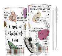 Gobelet Isotherme Chrétien 20oz - "Je Suis un Enfant de Dieu" - Cadeau Religieux pour Femme avec Versets Bibliques - Mug en Acier Inoxydable pour Café