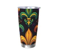 Gobelet isotherme coloré Mardi Gras avec couvercle, porte-gobelet de voiture, motif fleur de lis, gobelet isotherme en acier inoxydable, tasse à café de voyage pour boissons chaudes et froides