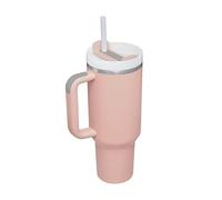 Gobelet isotherme de 1,1 l avec poignée et paille avec couvercle, tasse de voiture avec sports de plein air, voyage, en acier inoxydable, idée cadeau (rose clair)