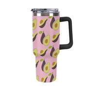 Gobelet isotherme de 1 134 ml avec poignée, couvercle et paille, bouteille d'eau sous vide en acier inoxydable, tasse de voyage réutilisable pour hommes et femmes, poignée noire - Avocat, tranché, ré