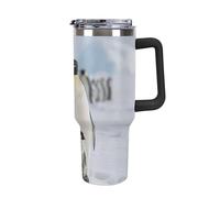 Gobelet isotherme de 1,2 L avec anse et paille - Mug de voyage isotherme en acier inoxydable « Un groupe de pingouins », double paroi étanche, compatible avec les porte-gobelets de voiture, sans BPA