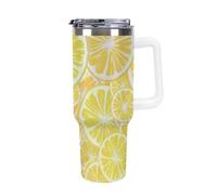 Gobelet isotherme de 113 cl avec poignée, couvercle et paille, bouteille d'eau sous vide en acier inoxydable, tasse de voyage réutilisable pour hommes et femmes, poignée blanche, motif tranche de cit