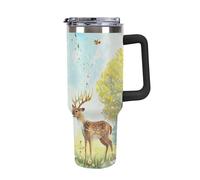 Gobelet isotherme de 1200 ml avec couvercle étanche et paille, tasse de voiture réutilisable, grande tasse de boissons chaudes et froides, cerf et écureuil
