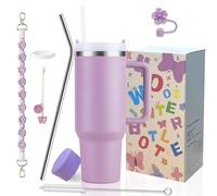 Gobelet isotherme de 1200 ml avec paille et couvercles à rabat - Bouteille avec 6 accessoires pour boissons chaudes et froides - Anti-fuite - Tasse de voyage portable à eau et à café (Lupine Purple)