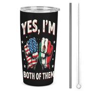 Gobelet isotherme de 590 ml (20 oz) en acier inoxydable, double paroi sous vide, avec couvercle à paille, motif drapeau USA/Mexique, idéal pour les voyages et les occasions spéciales. Parfait pour le