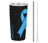 Gobelet isotherme de 590 ml en acier inoxydable, à double paroi sous vide, avec couvercle à paille, idéal pour la sensibilisation à la maltraitance infantile. Cadeau parfait pour hommes et femmes.