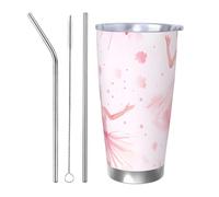 Gobelet isotherme de 591 ml en acier inoxydable pour boissons chaudes et froides avec 2 pailles et couvercle, motif danseuse de ballet