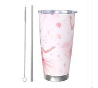Gobelet isotherme de 591 ml en acier inoxydable pour boissons chaudes et froides avec paille et couvercle, motif danseuse de ballet ballerine