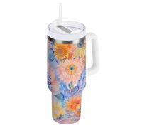 Gobelet isotherme de style bohème avec couvercle à paille pour enfants, à large goulot, pour l'école, le sport, la garderie, le camping et plus encore