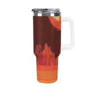 Gobelet isotherme en acier de 40 oz avec couvercle et paille pour eau, thé glacé ou café, smoothie et plus encore. Poignée blanche. Soleil en forme de cœur, la chaleur de l'amour de la ville, motif a