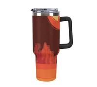 Gobelet isotherme en acier de 40 oz avec couvercle et paille pour eau, thé glacé ou café, smoothie et plus encore. Poignée noire. Soleil en forme de cœur, la chaleur de l'amour de la ville, motif avi