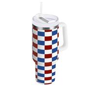 Gobelet isotherme en acier inoxydable avec couvercle à paille, motif écossais rouge et bleu du 4 juillet, bouteille d'eau portable, réutilisable, anti-fuite, tasse de voyage pour homme et femme, 1200