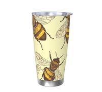 Gobelet isotherme en acier inoxydable avec couvercle en forme d'animal d'abeille - Porte-gobelet isotherme de voiture - 591 ml - Tasse à café de voyage pour boissons chaudes et froides