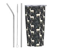 Gobelet isotherme en acier inoxydable avec couvercle et paille, motif cerf, 600 ml, tasse à café personnalisée, bouteille d'eau