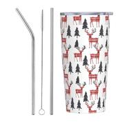 Gobelet isotherme en acier inoxydable avec couvercle et paille - Motif cerf de Noël - 591 ml - Tasse à café personnalisée - Bouteille d'eau
