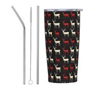 Gobelet isotherme en acier inoxydable avec couvercle et paille, motif cerf rouge blanc, 591 ml, tasse à café personnalisée, bouteille d'eau