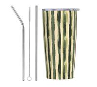 Gobelet isotherme en acier inoxydable avec couvercle et paille - Motif imprimé vert beige - 591 ml