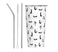 Gobelet isotherme en acier inoxydable avec couvercle et paille, motif terrier de Boston de yoga, 591 ml