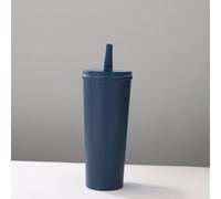 Gobelet isotherme en acier inoxydable, capacité de 720 ml, couvercle anti-fuite, avec paille pliable, plusieurs couleurs (bleu marine)