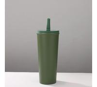 Gobelet isotherme en acier inoxydable, capacité de 720 ml, couvercle anti-fuite, avec paille pliable, plusieurs couleurs (vert olive)