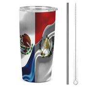 Gobelet isotherme en acier inoxydable de 590 ml (20 oz) avec couvercle à paille et double paroi sous vide, orné des drapeaux du Mexique et du Guatemala. Idéal pour les voyages et les occasions spécia