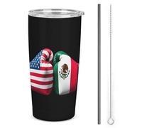 Gobelet isotherme en acier inoxydable de 590 ml (20 oz) avec double paroi sous vide, motif drapeau USA vs Mexique et couvercle à paille, idéal pour les voyages et les occasions spéciales. Parfait pou