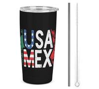 Gobelet isotherme en acier inoxydable de 590 ml (20 oz) avec drapeau USA/MEX, double paroi sous vide, couvercle à paille, idéal pour les voyages et les occasions spéciales café (hommes et femmes).